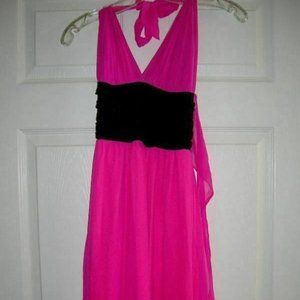 Womens SILK Chiffon Crepe Cocktail Evening Formal Halter Dress PINK BLACK XS